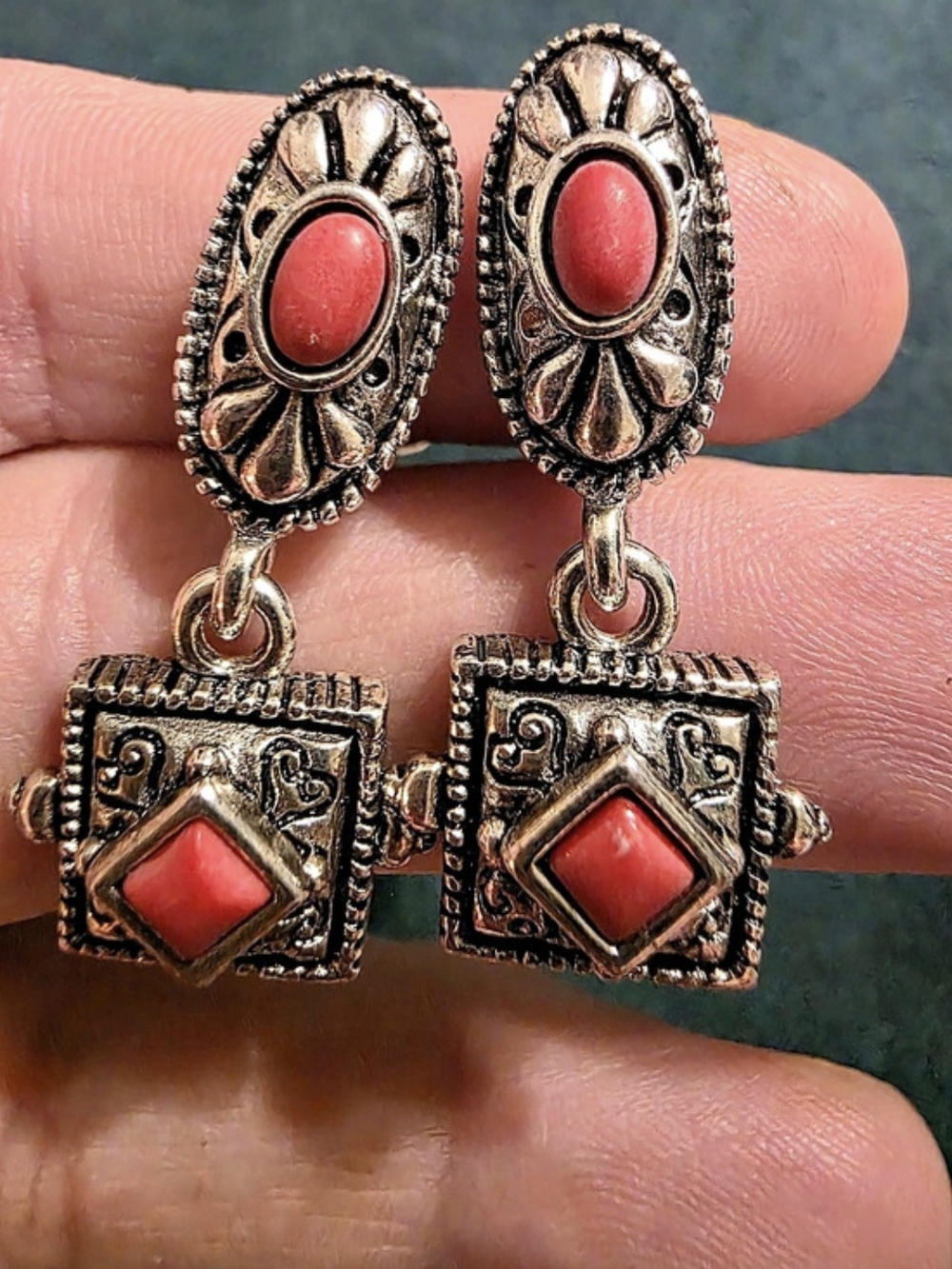 Premier Designs Rusty-Red-Pink Statement Drop Earrings